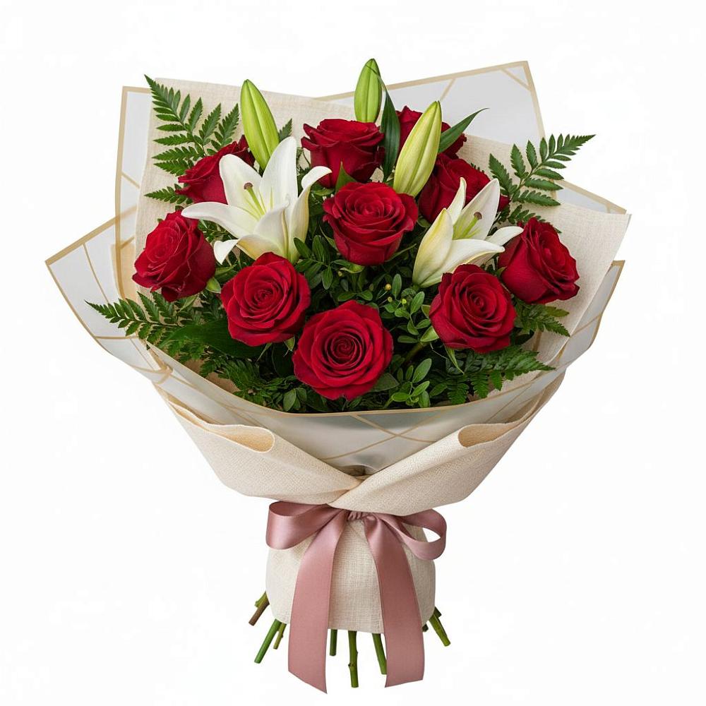 Букет цветов из: Лилии и Розы в поселке имени Воровского