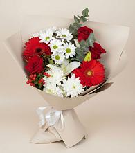 Букет цветов из:  Розы, Хризантемы, Герберы и Лилии в поселке имени Воровского