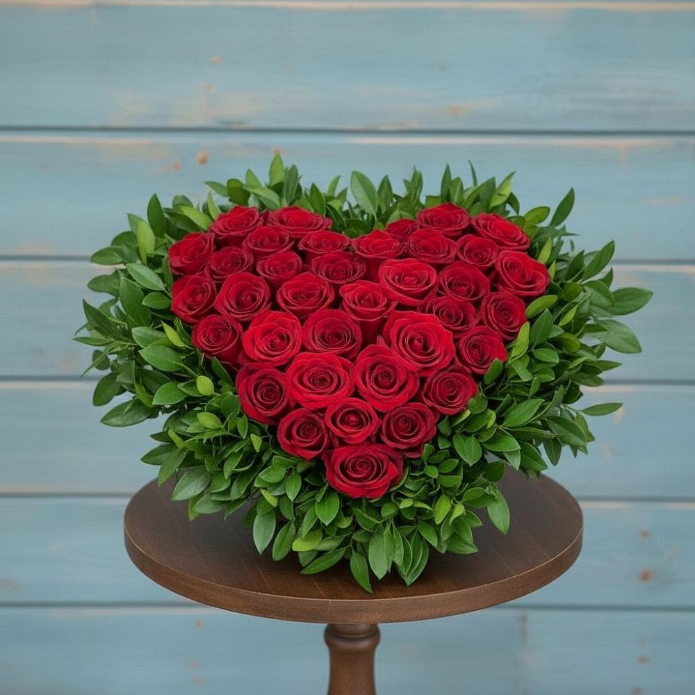 Цветочная композиция из Розы в виде сердца в поселке имени Воровского