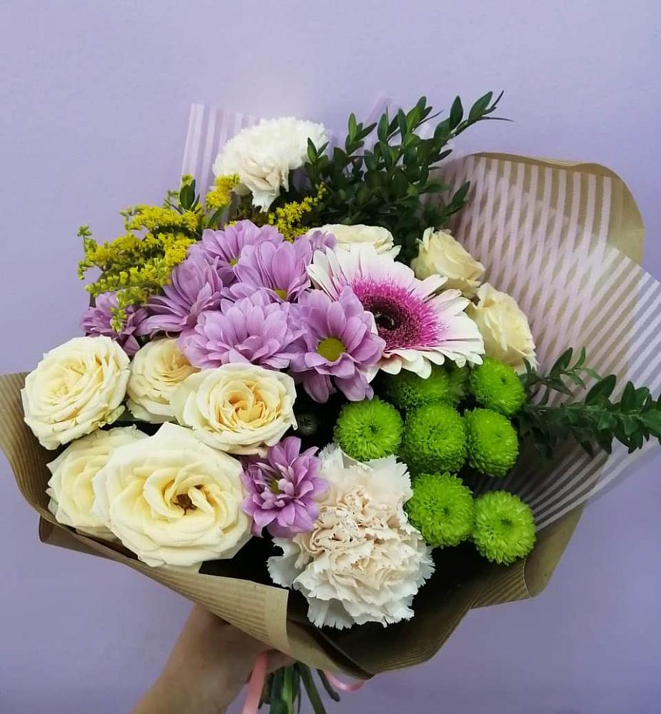 Букет цветов из: Хризантемы, Розы, Гвоздики и Герберы в поселке имени Воровского